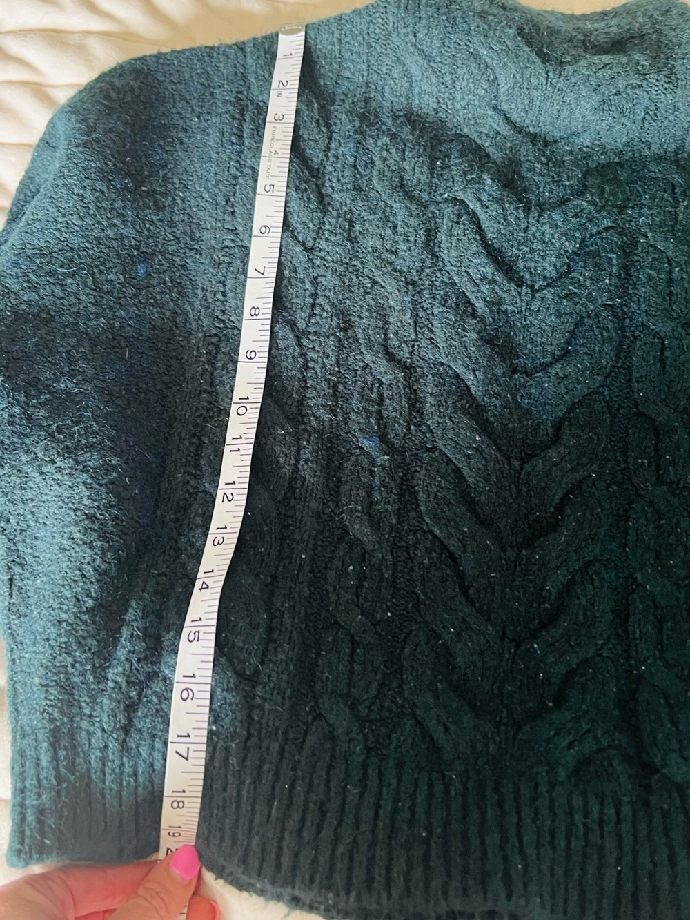 POINT SUR J CREW Cable Knit Mock Neck Sweater Pullover Green Deep Teal Sz Small - Picture 5 of 7